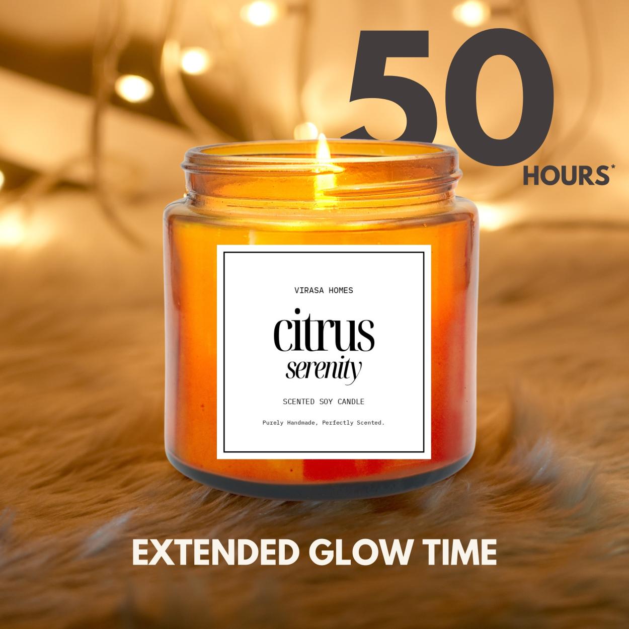Virasa Homes Citrus Serenity Scented Candle | 8.3oz Natural 250ml Soy Wax Aromatherapy Candles | 50 Hours Long-Lasting Burn Time | Vegan | Meditation