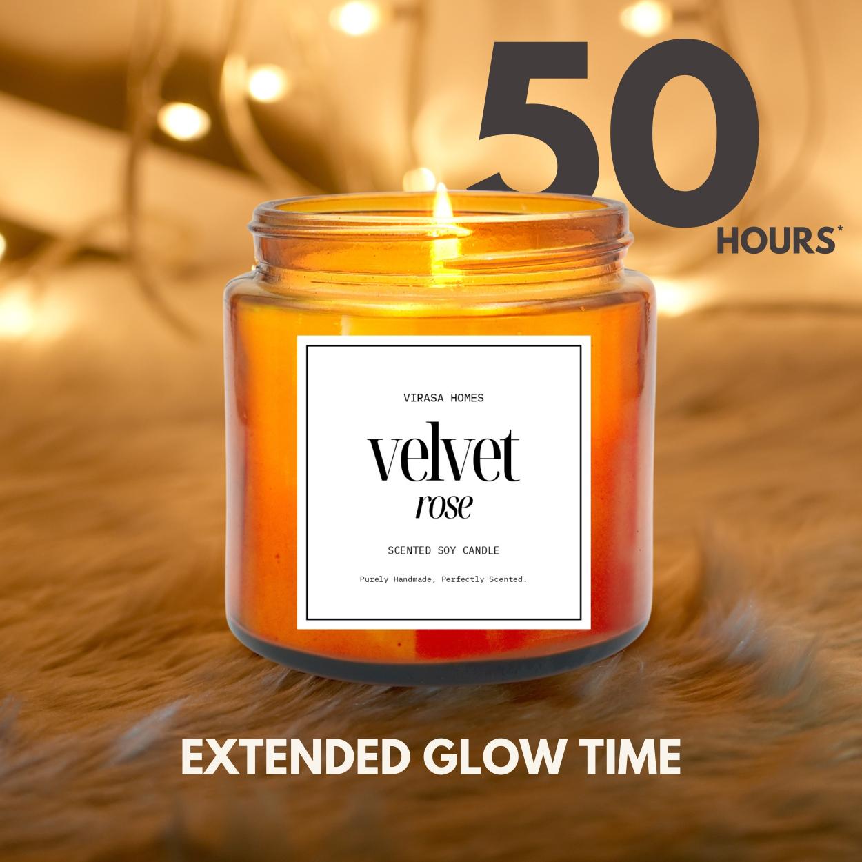 Virasa Homes Velvet Rose Scented Candle | 8.3oz Natural 250ml Soy Wax Aromatherapy Candles | 50 Hours Long-Lasting Burn Time | Vegan | Meditation