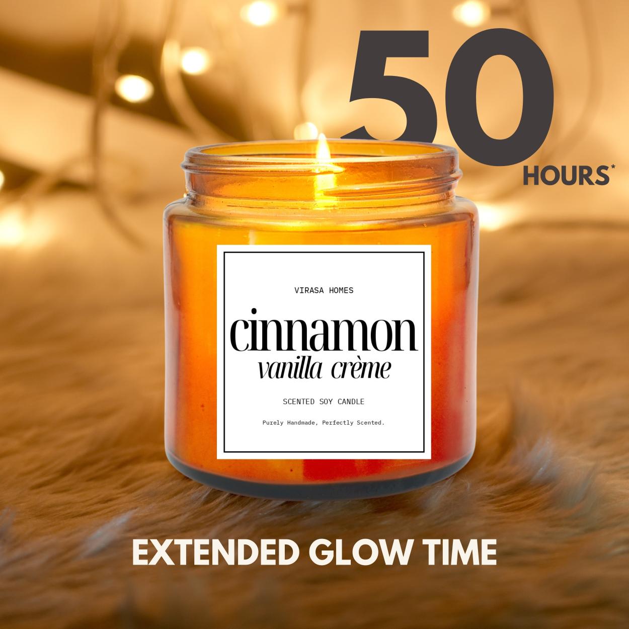 Virasa Homes Cinnamon Vanilla Scented Candle | 8.3oz Natural 250ml Soy Wax Aromatherapy Candles | 50 Hours Long-Lasting Burn Time | Vegan | Meditation