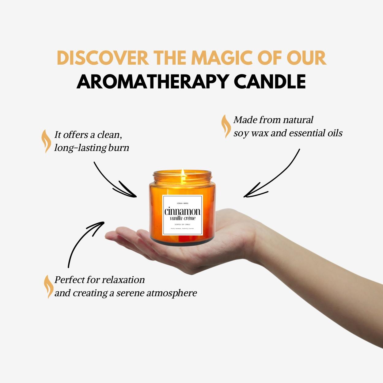 Virasa Homes Cinnamon Vanilla Scented Candle | 8.3oz Natural 250ml Soy Wax Aromatherapy Candles | 50 Hours Long-Lasting Burn Time | Vegan | Meditation