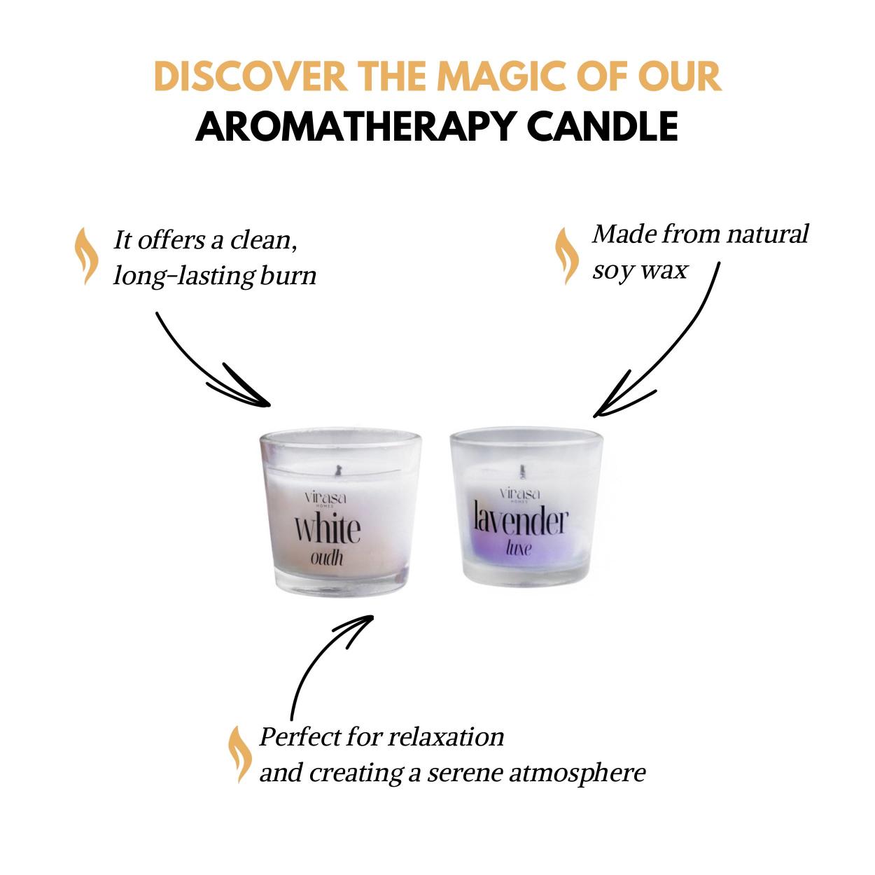 Virasa Homes Soy Wax Fragrance Votive Glass Candles | 2.2oz Pack of 2 Smokeless Scented Candles | 30 Hours Burn Time Candle (Lavender Luxe, White Oudh)