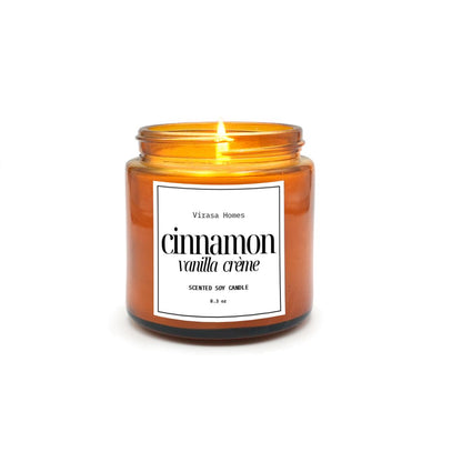Virasa Homes Cinnamon Vanilla Scented Candle | 8.3oz Natural 250ml Soy Wax Aromatherapy Candles | 50 Hours Long-Lasting Burn Time | Vegan | Meditation