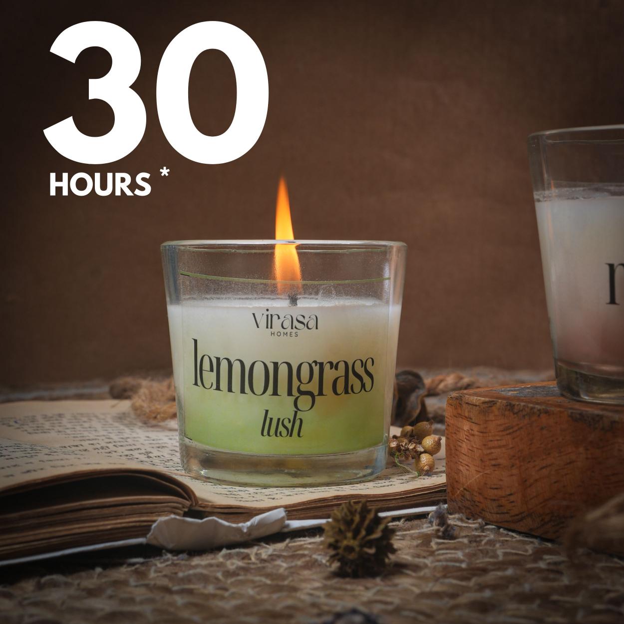 Virasa Homes Soy Wax Fragrance Votive Glass Candles | 2.2oz Pack of 2 Smokeless Scented Candles | 30 Hours Burn Time Candle (Lemongrass Rush, Musk Wild)