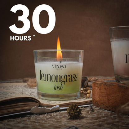 Virasa Homes Soy Wax Fragrance Votive Glass Candles | 2.2oz Pack of 2 Smokeless Scented Candles | 30 Hours Burn Time Candle (Lemongrass Rush, Musk Wild)