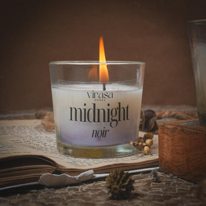 Virasa Homes Soy Wax Fragrance Votive Glass Candles | 2.2oz Pack of 2 Smokeless Scented Candles | 30 Hours Burn Time Candle (Midnight Noir, Vanilla Royal)