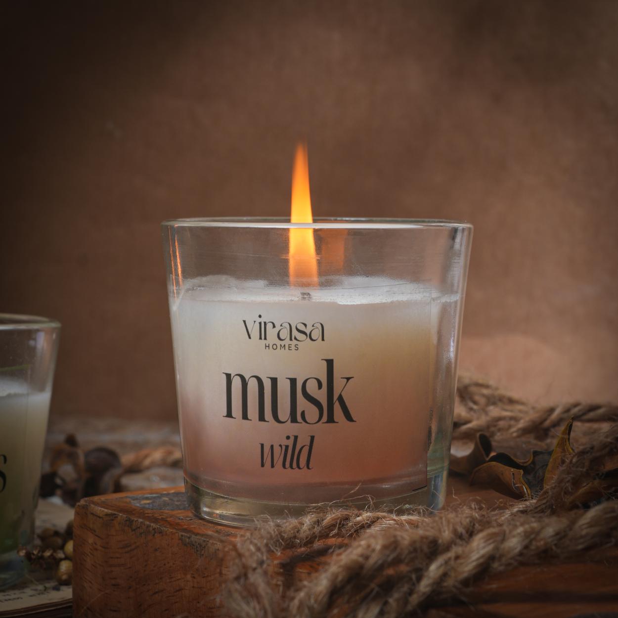 Virasa Homes Soy Wax Fragrance Votive Glass Candles | 2.2oz Pack of 2 Smokeless Scented Candles | 30 Hours Burn Time Candle (Lemongrass Rush, Musk Wild)